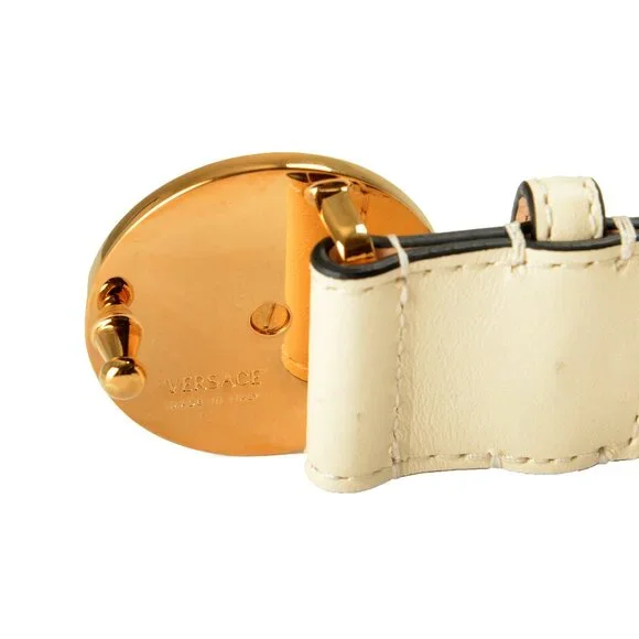 Versace Ecru & Gold 100% Leather Medusa Head Logo Decorated Belt US 40 IT 100 Versace Medusa Head Leather Belt, $315 | Nordstrom | Lookastic main image 4